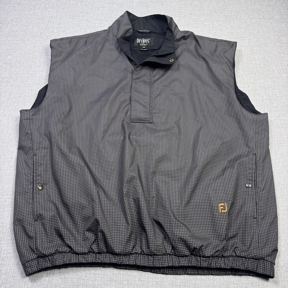 FootJoy DryJoys Houndstooth Windbreaker Golf Vest Mens 2XL Gray Black Snap Zip